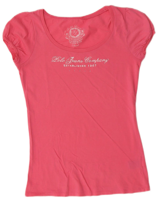 Ralph Lauren Womens Graphic T-Shirt Top UK 10 Small Pink Cotton