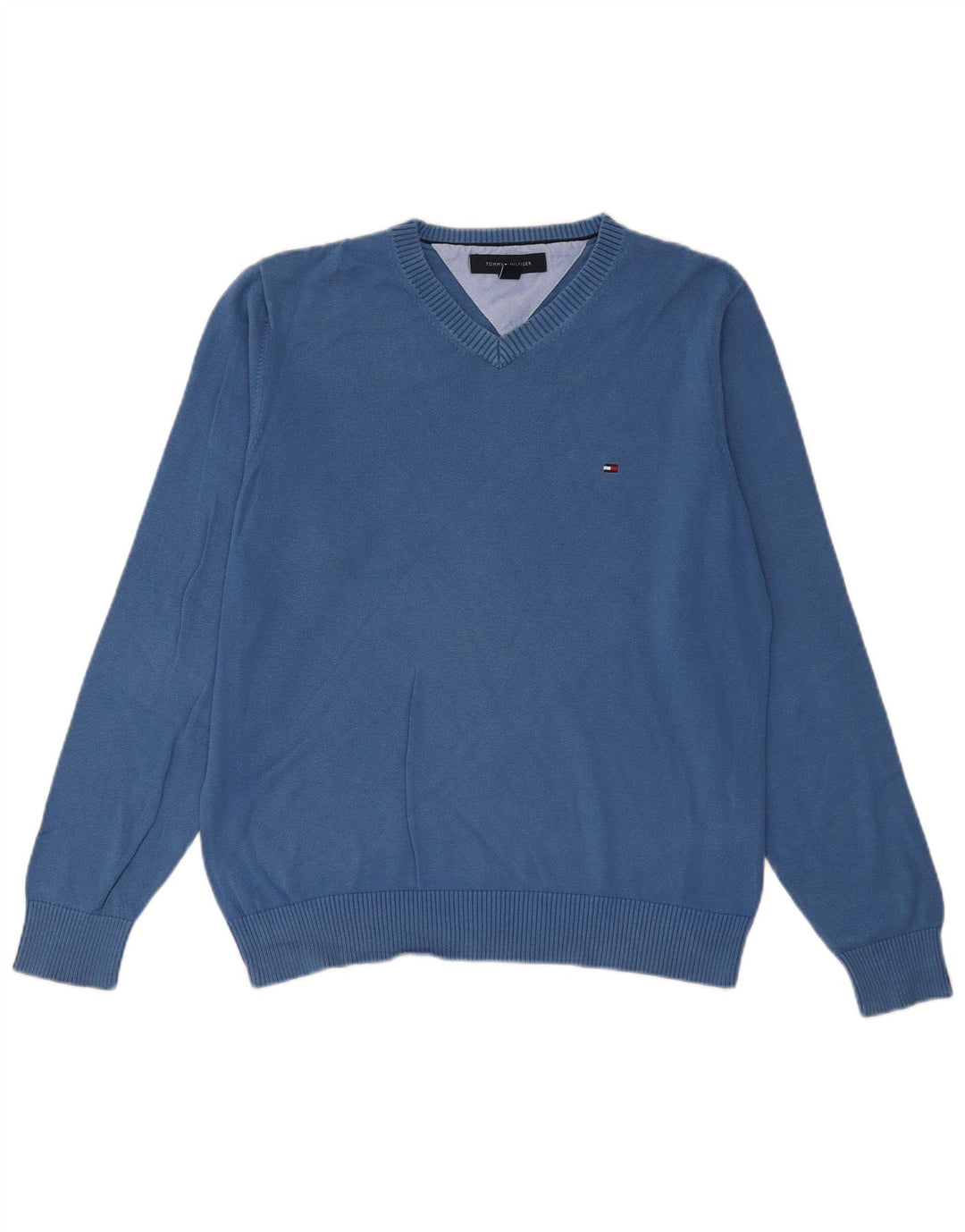 TOMMY HILFIGER Muški džemper s V-izrezom Srednje plavi pamuk