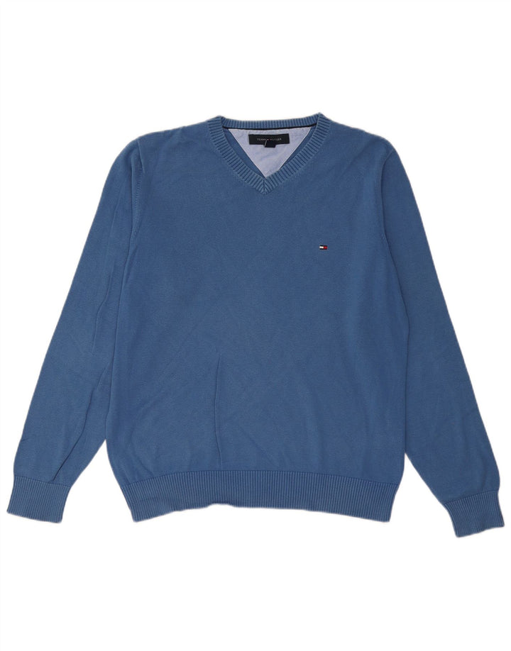 TOMMY HILFIGER Muški džemper s V-izrezom Srednje plavi pamuk