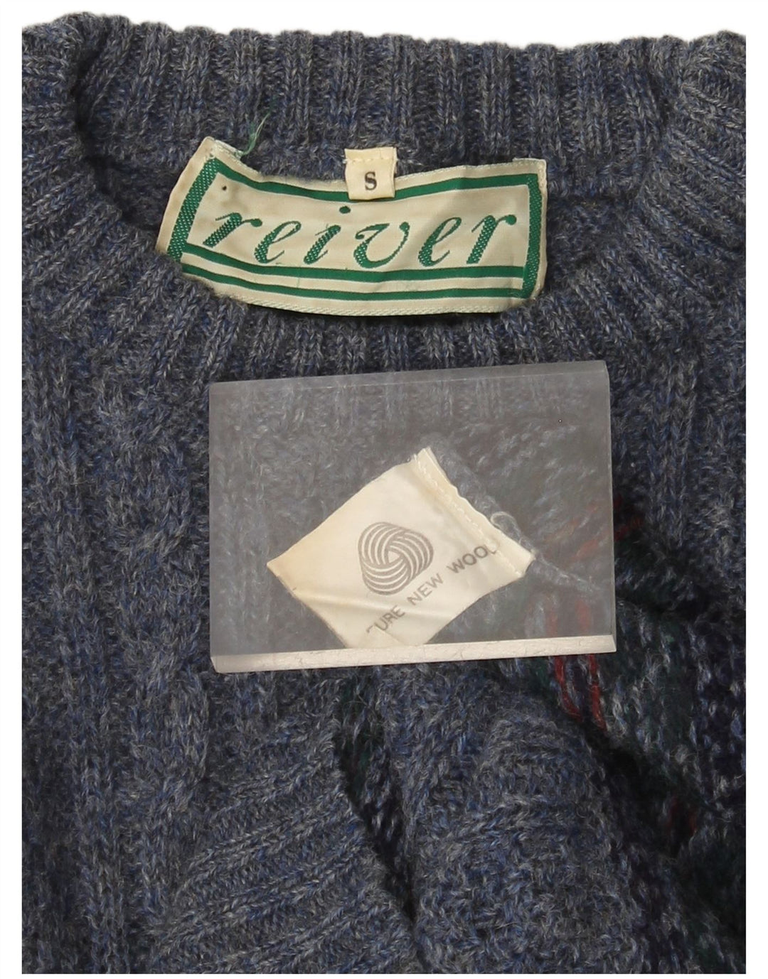 VINTAGE ženski džemper s okruglim izrezom UK 10 Small Blue Fair Isle