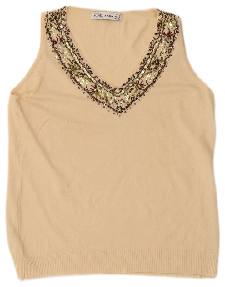 Zara ženski prsluk UK 14 Large Beige Ramie