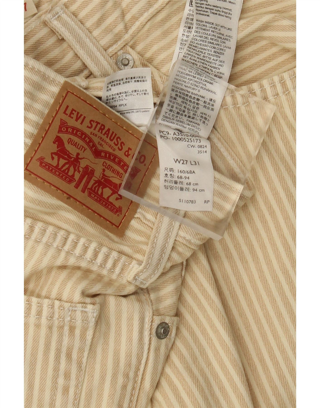 LEVI'S ženske ravne ležerne hlače W27 L31 bež prugasti pamuk