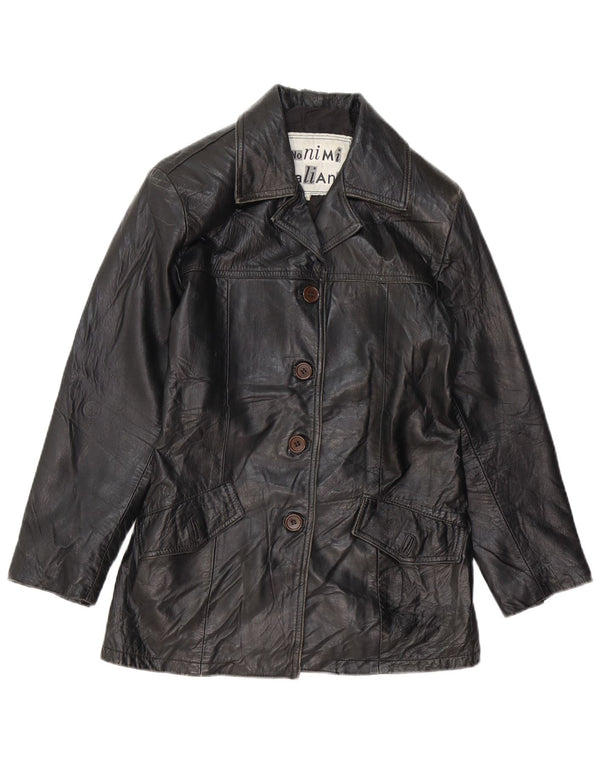 VINTAGE ženska kožna jakna UK 10 Mala crna kožna