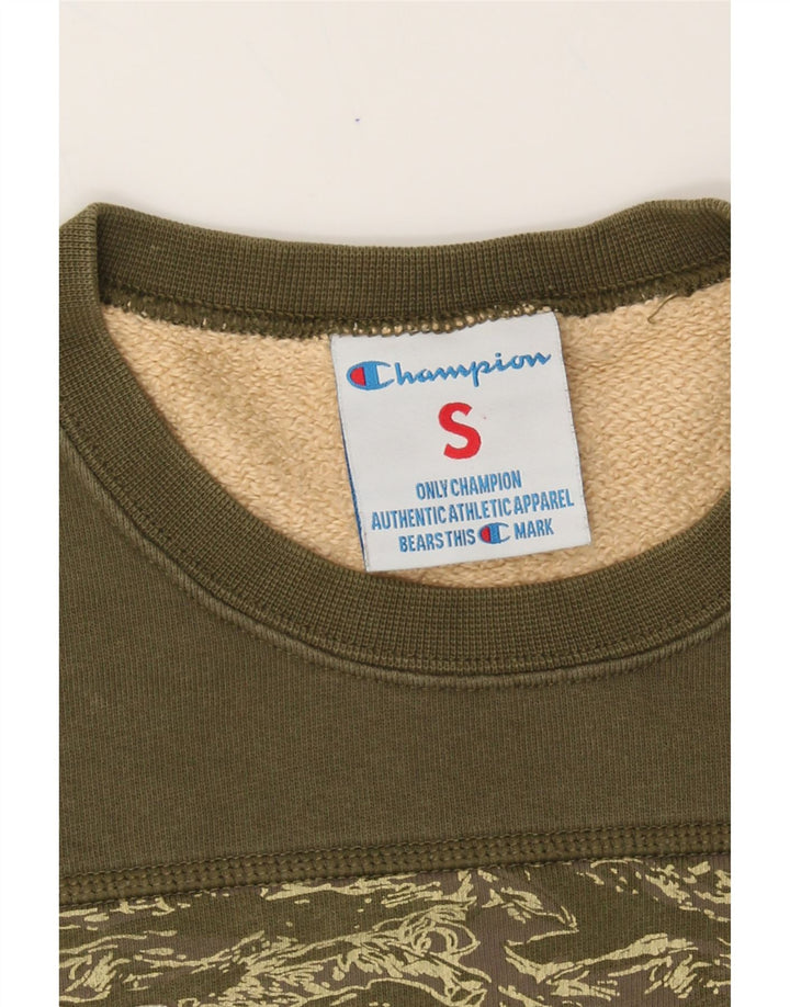 CHAMPION Womens Oversized Sweatshirt Jumper UK 10 Small Khaki Camouflage Vintage Champion and Second-Hand Champion from Messina Hembry 