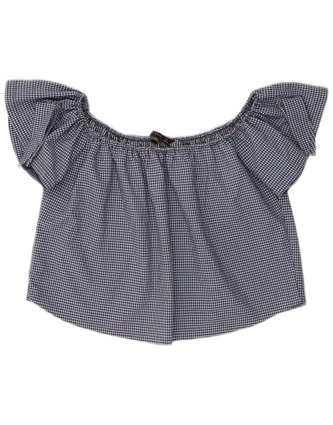 Zara ženska majica s otvorenim ramenima UK 10 Mala tamnoplava gingham