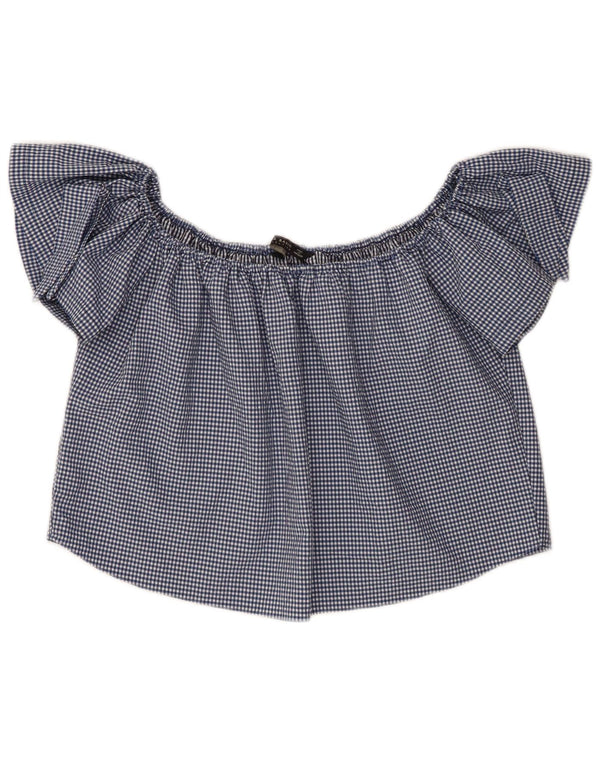 Zara ženska majica s otvorenim ramenima UK 10 Mala tamnoplava gingham