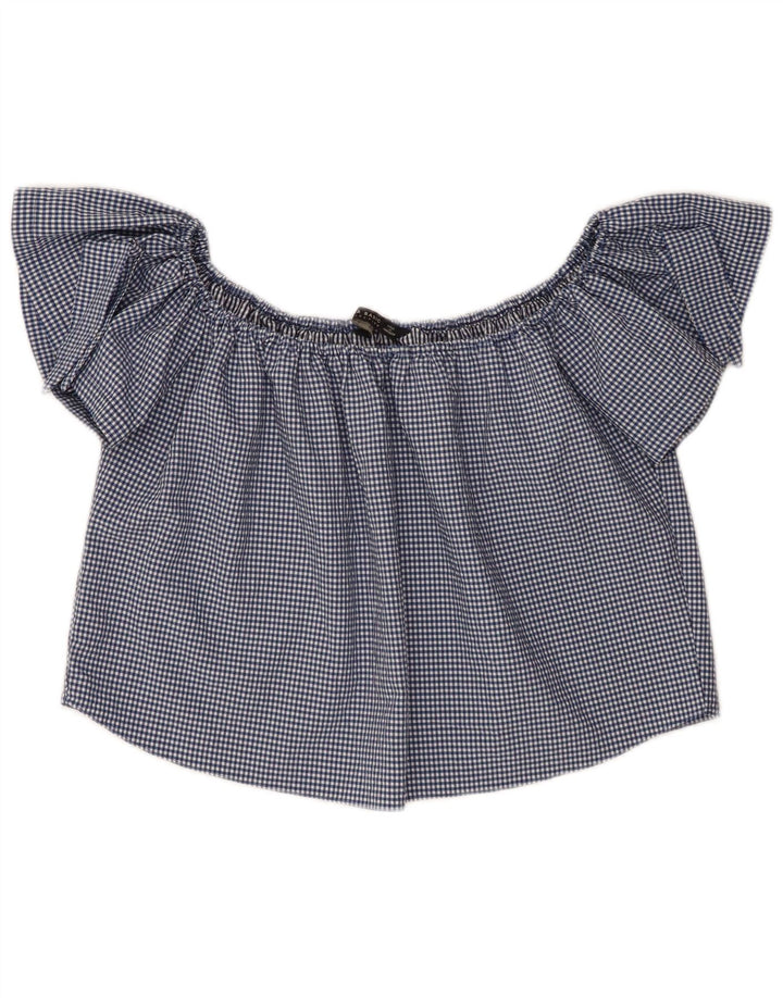 Zara ženska majica s otvorenim ramenima UK 10 Mala tamnoplava gingham