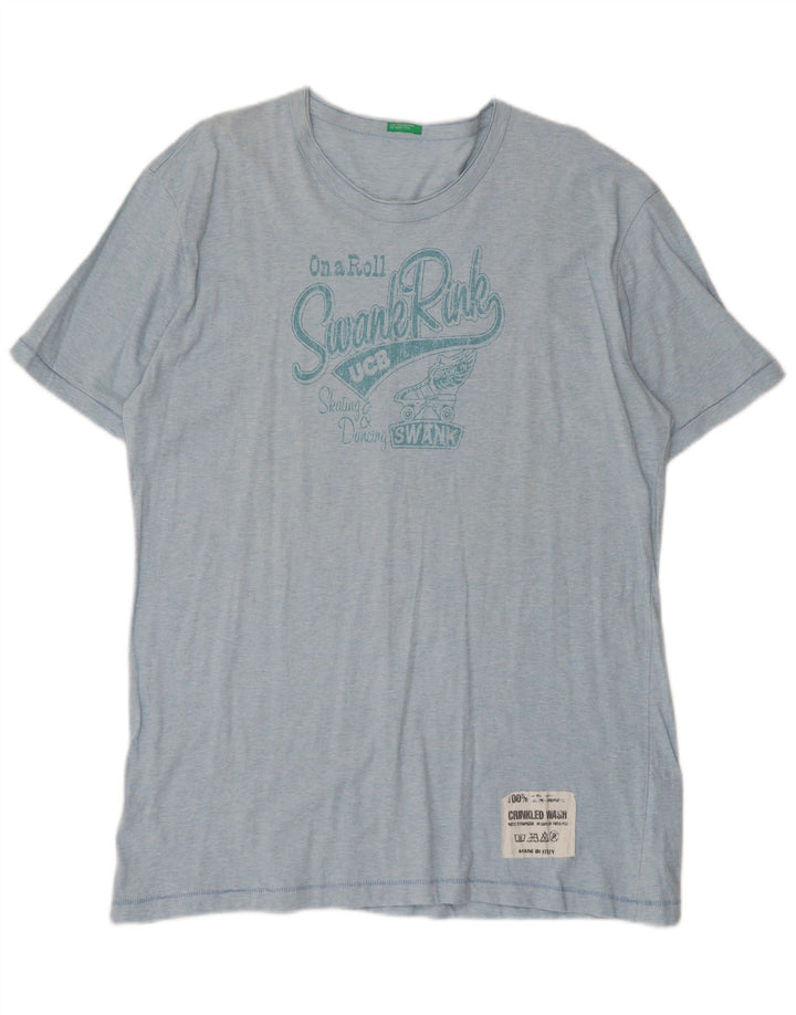 Benetton muška majica s grafičkim motivima 2XL plavi pamuk