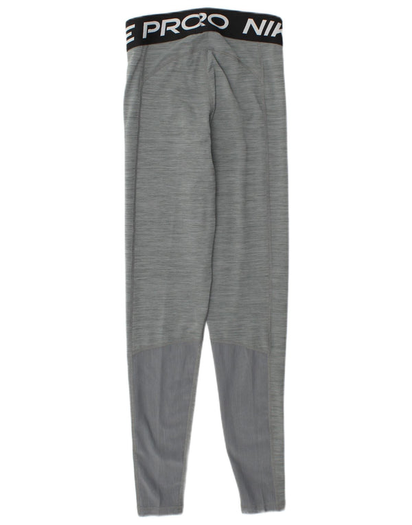 NIKE Womens Dri Fit Graphic Leggings UK 4 XS  Grey Flecked Polyester