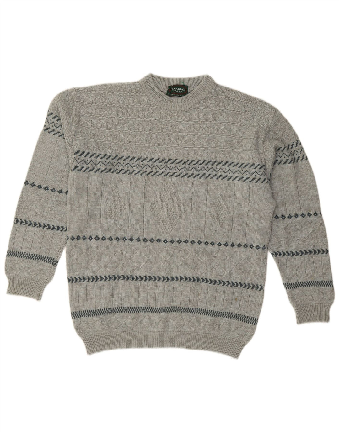 KANADSKI muški džemper s okruglim izrezom, srednje sivi prugasti akril