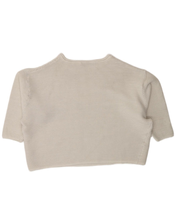Zara Womens 3/4 Sleeve Boat Neck Jumper Sweater UK 16 Large White Viscose