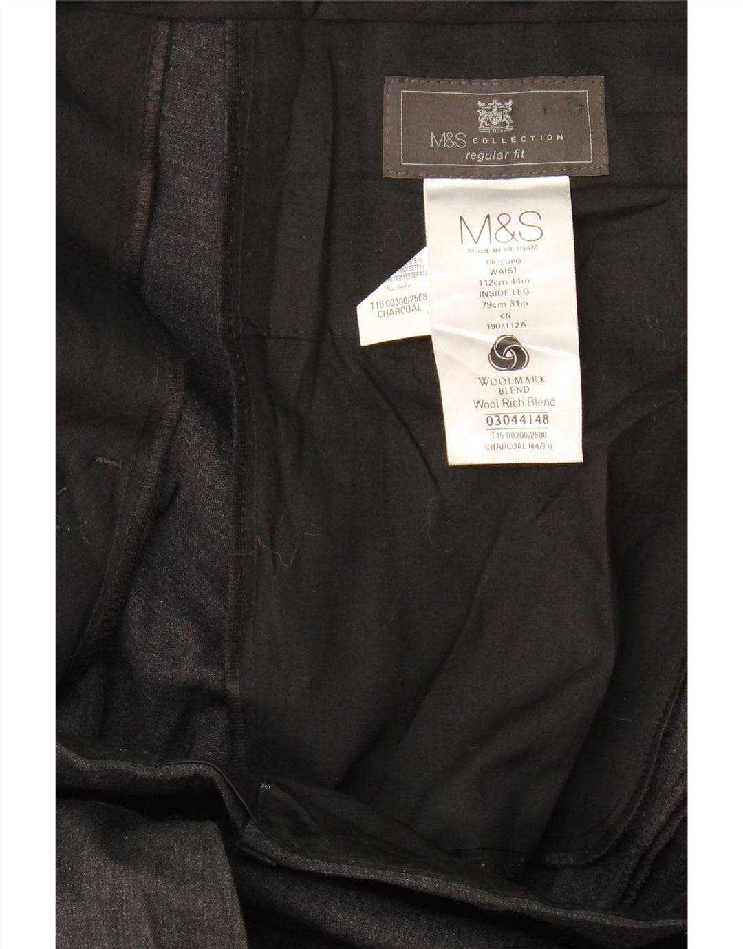Marks & Spencer muške hlače standardnog kroja W44 L31 siva vuna