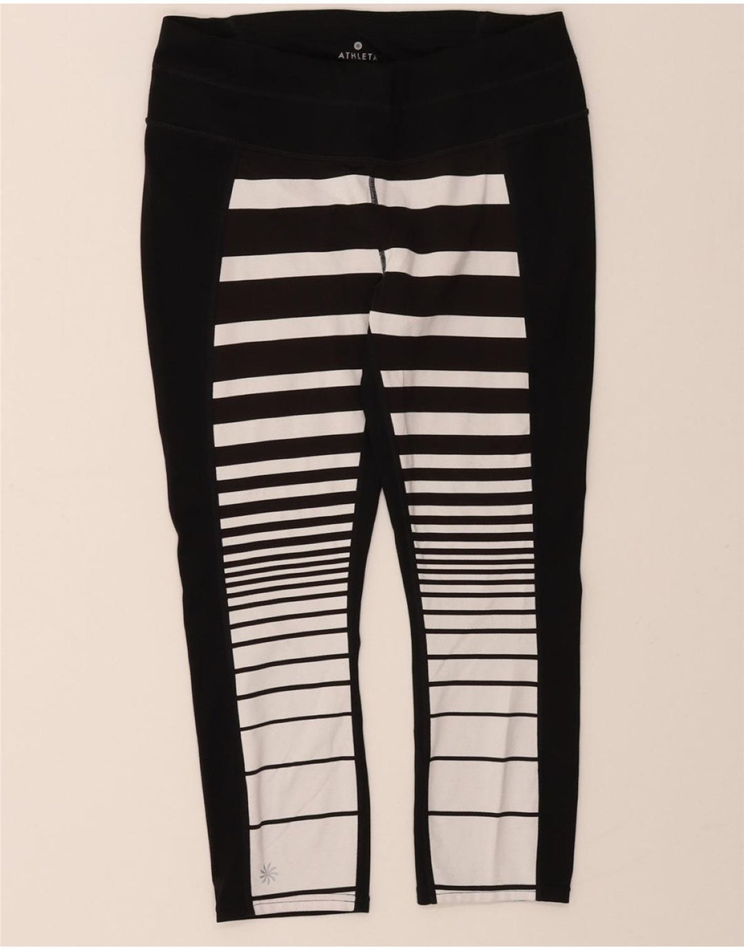 ATHLETA Womens Capri Leggings UK 14 Medium Black Striped Polyester Vintage Athleta and Second-Hand Athleta from Messina Hembry 