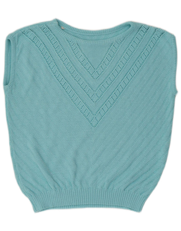 Vintage ženski prsluk bez rukava IT 54 3XL plavi geometrijski pamuk