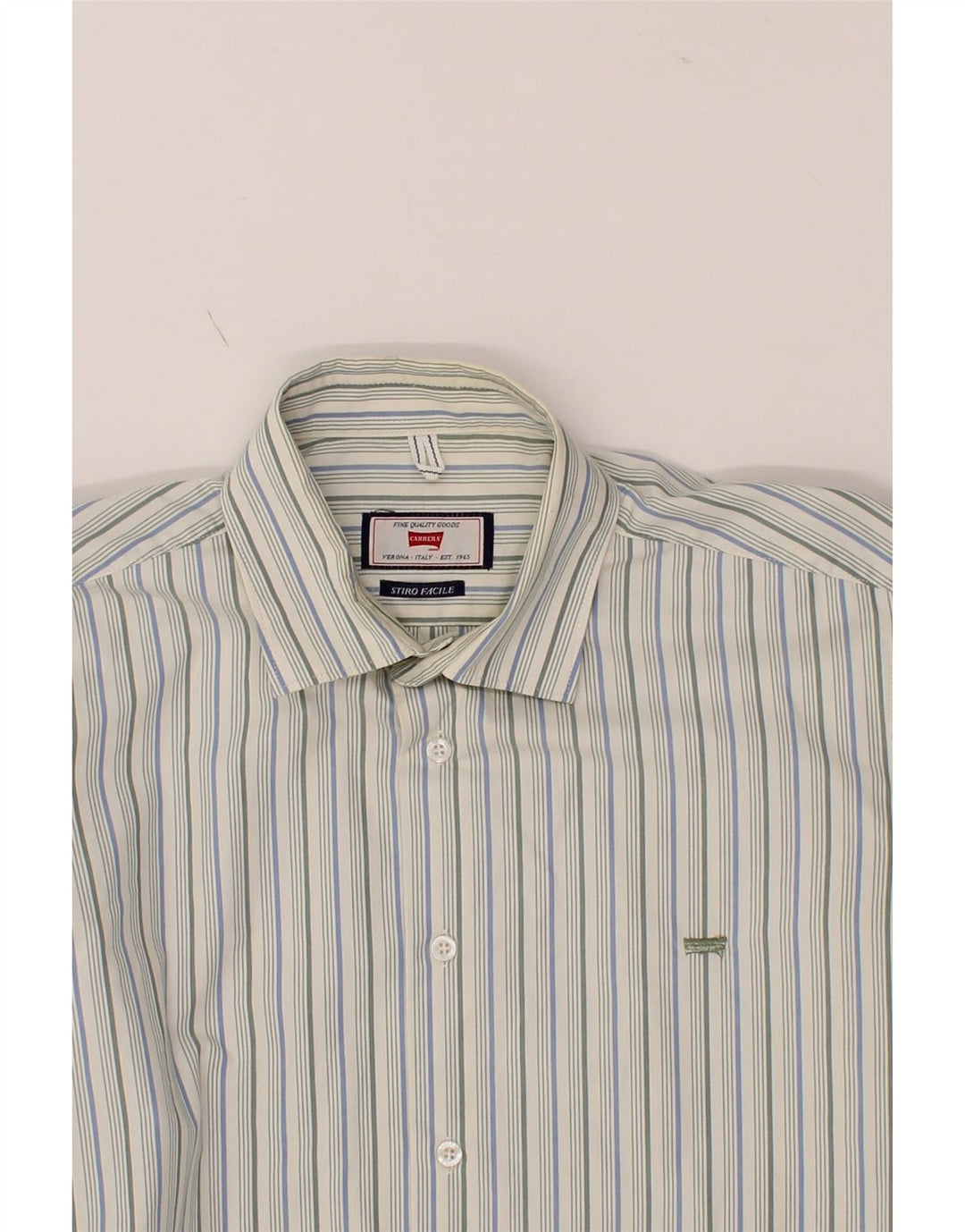 CARRERA Mens Shirt Large Green Striped Cotton Vintage Carrera and Second-Hand Carrera from Messina Hembry 