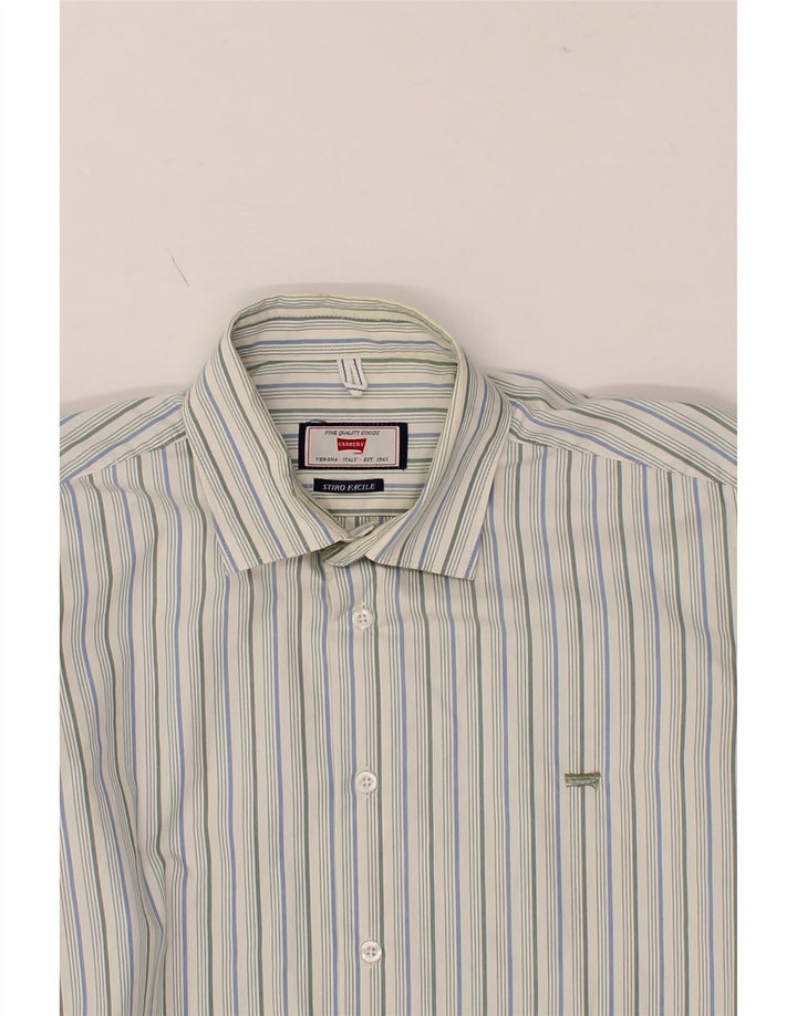 CARRERA Mens Shirt Large Green Striped Cotton Vintage Carrera and Second-Hand Carrera from Messina Hembry 