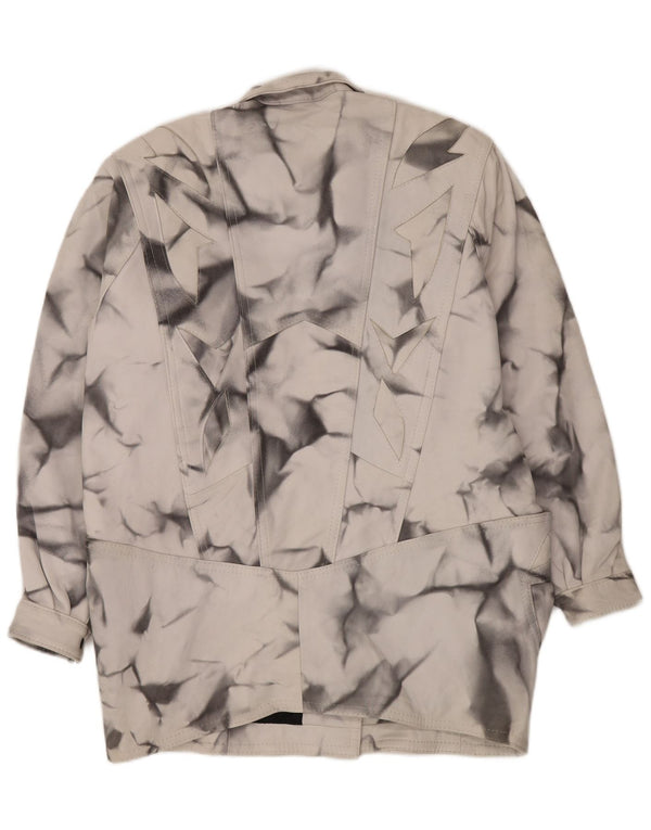 VINTAGE ženski kožni kaput širokog kroja UK 20 2XL sivi geometrijski