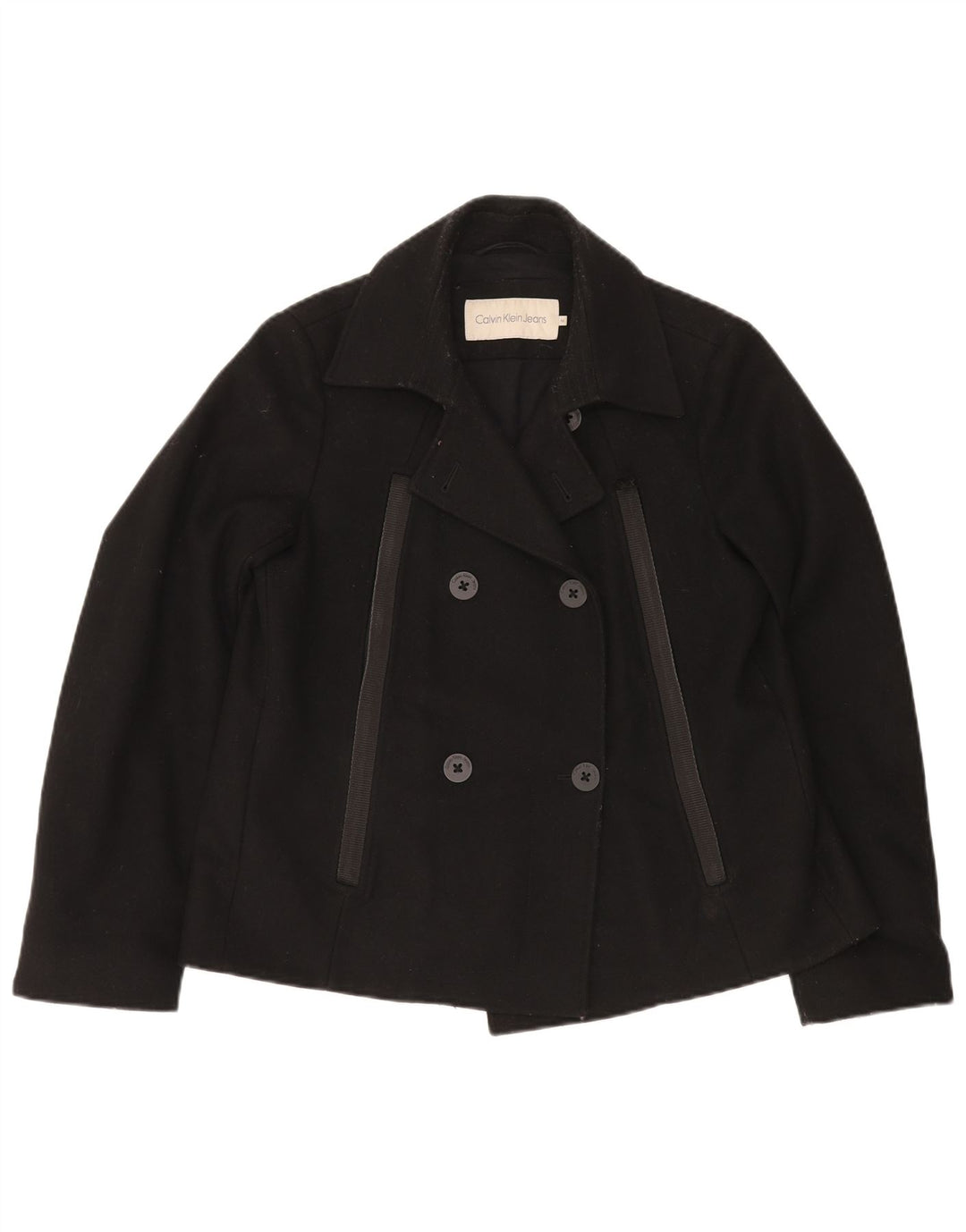 CALVIN KLEIN JEANS Ženski graškasti kaput UK 14 Srednja crna vuna