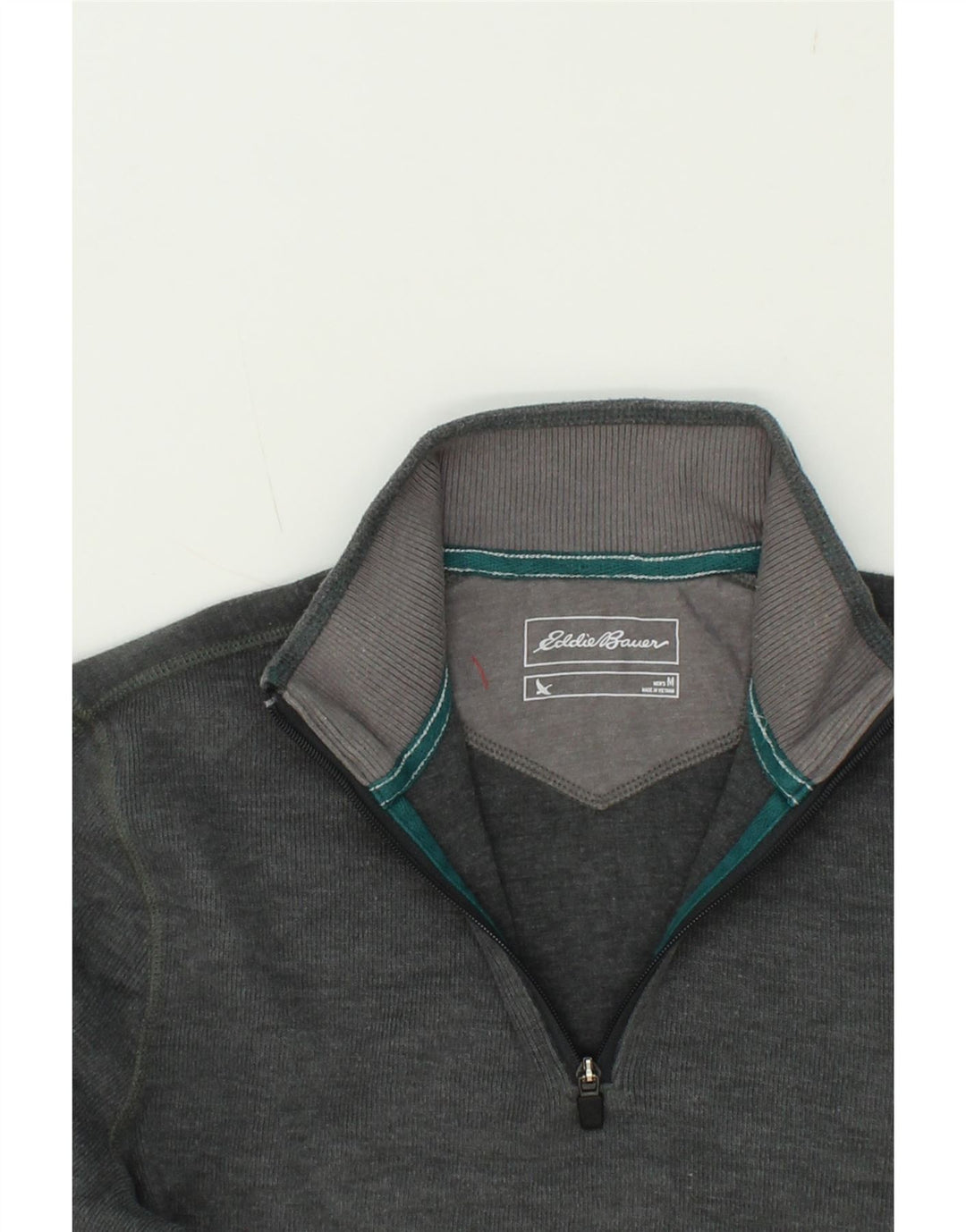EDDIE BAUER Mens Zip Neck Sweatshirt Jumper Medium Grey Cotton Vintage Eddie Bauer and Second-Hand Eddie Bauer from Messina Hembry 