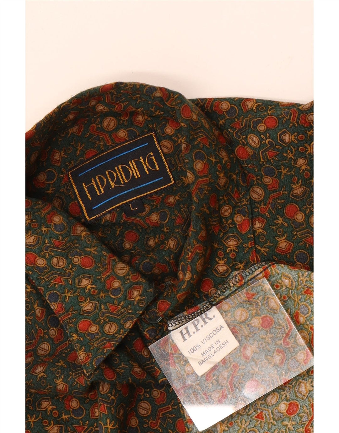 VINTAGE muška košulja, velika kaki geometrijska viskoza