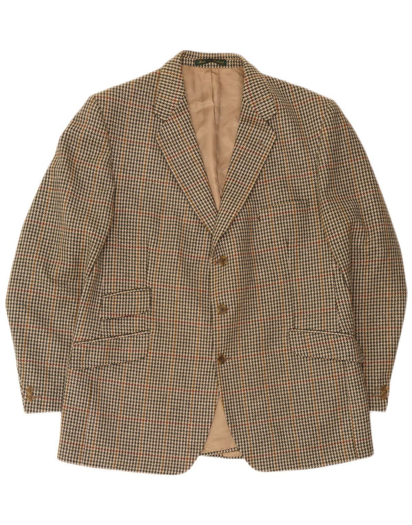 DONEGAL Muška jakna sako s 3 gumba UK 46 3XL Bež Houndstooth Nova vuna