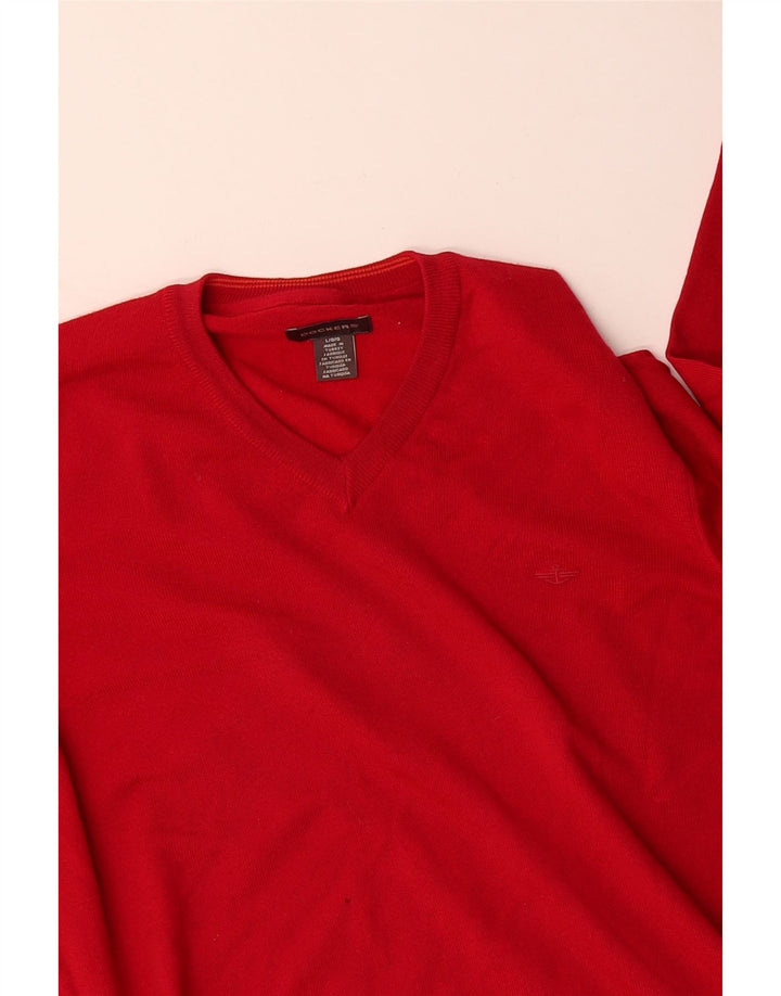 DOCKERS Mens V-Neck Jumper Sweater Large Red Wool