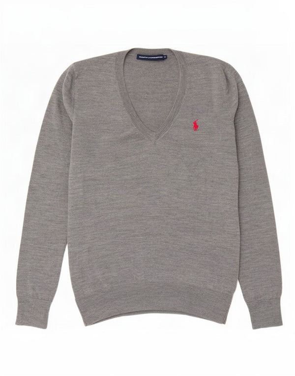 Ralph Lauren Ženski džemper s V-izrezom UK 14 Srednje siva vunena vuna