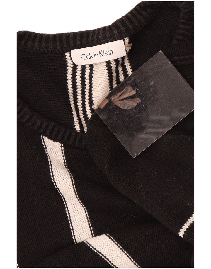 CALVIN KLEIN Muški džemper s veznim izrezom srednje veličine, pamuk na crne pruge
