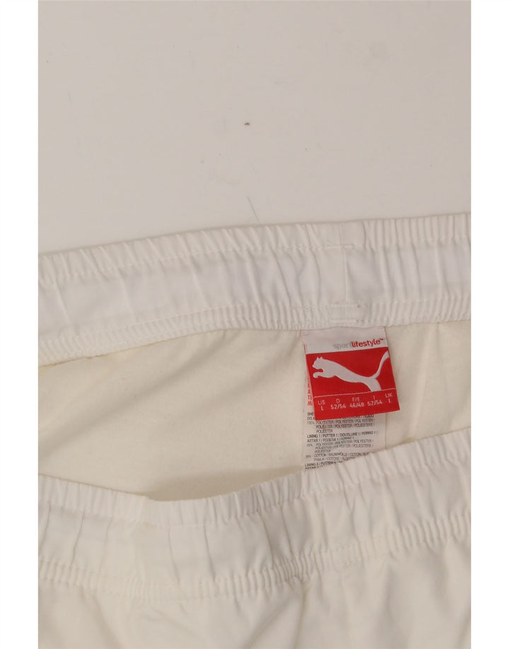 PUMA Mens Graphic Tracksuit Trousers Joggers Large  White Polyester Vintage Puma and Second-Hand Puma from Messina Hembry 