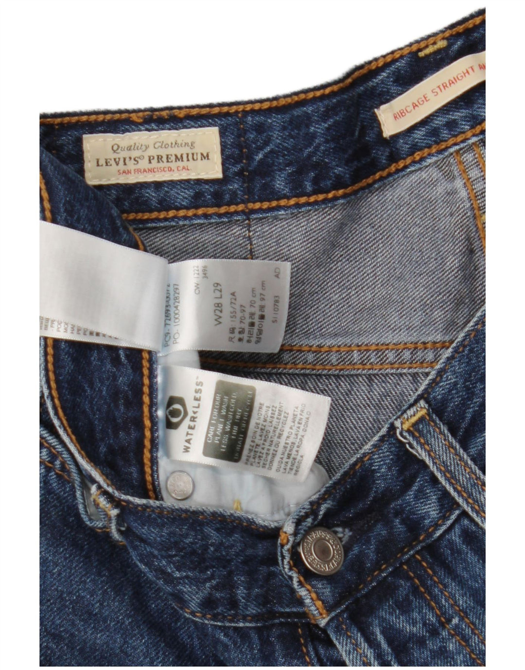 LEVI'S muške ravne traperice s prsnim košem W28 L29 plavi pamuk