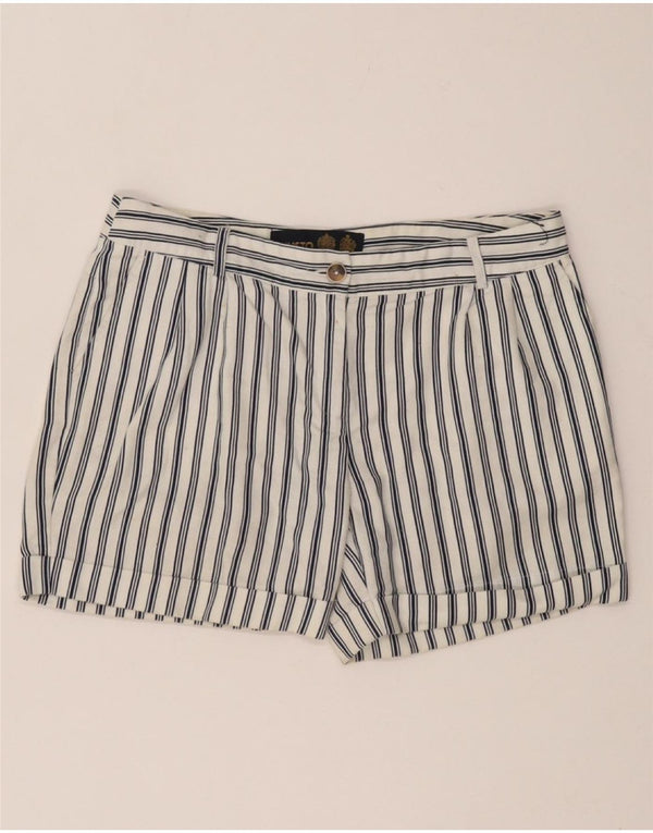 MUSTO Ženske chino kratke hlače s štipaljkama UK 10 Small W27 Bijeli prugasti pamuk