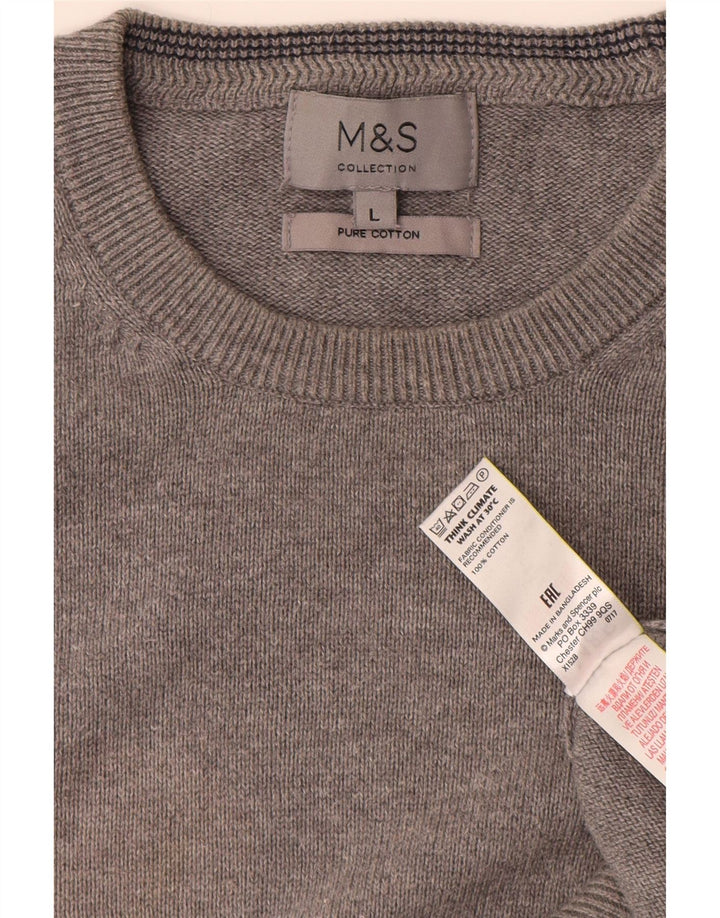 MARKS & SPENCER Muški pulover s okruglim izrezom Veliki sivi pamuk