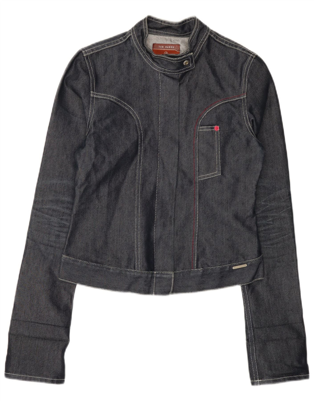 TED BAKER Ženska jakna od kratkog trapera veličine 2 Mala siva pamučna