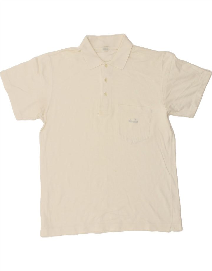 DIADORA Mens Polo Shirt Medium Off White Cotton Vintage Diadora and Second-Hand Diadora from Messina Hembry 