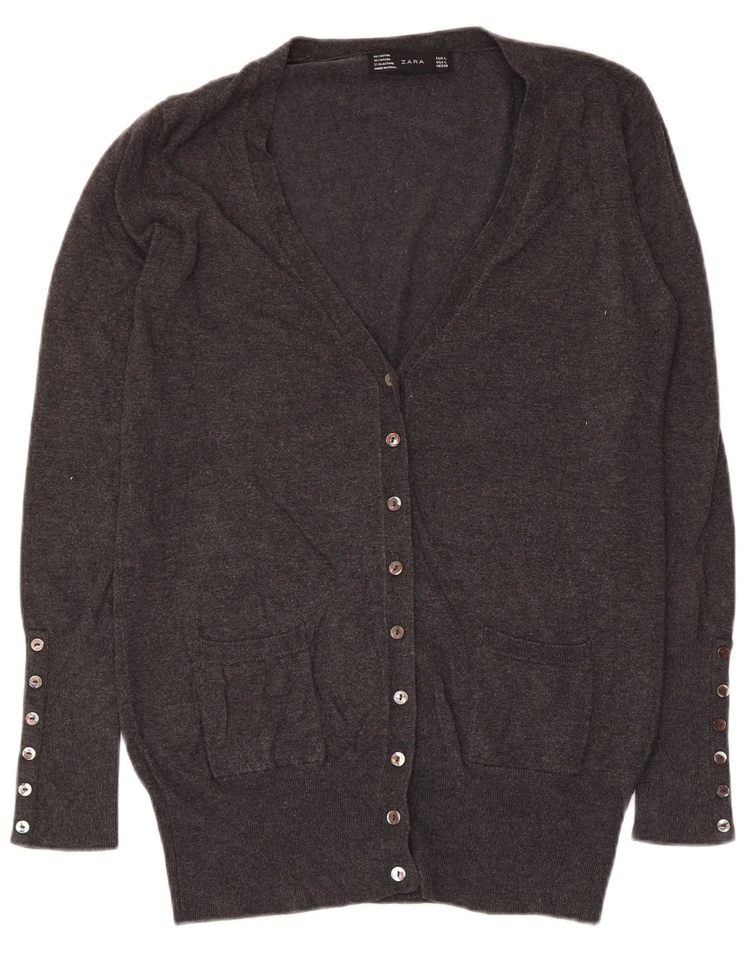 Zara ženski kardigan pulover UK 14 Large Grey Rayon