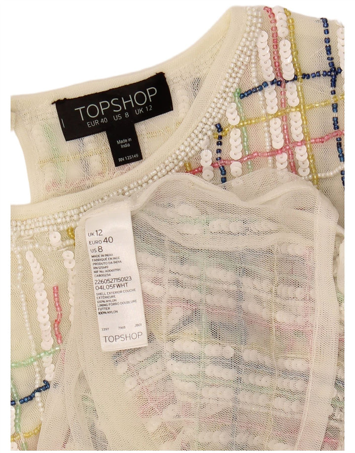 TOPSHOP Womens Crop Blouse Top UK 12 Medium  Multicoloured Striped Nylon