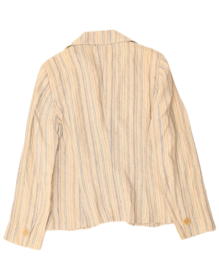 MAX & CO. Ženska jakna s 2 gumba UK 16 Veliki bež prugasti lan