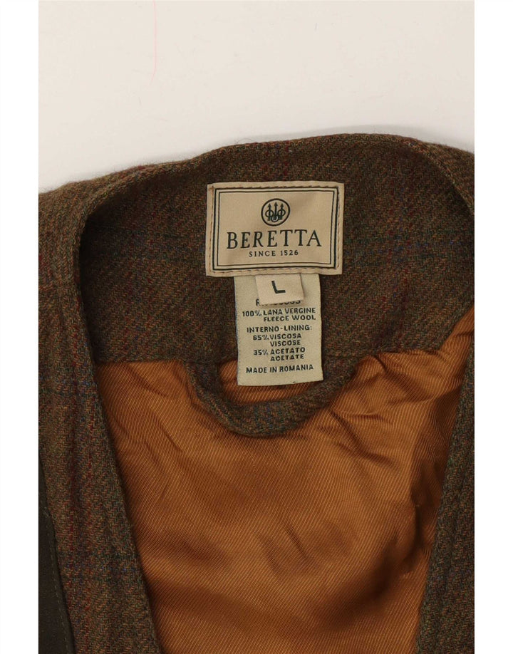 Beretta Mens Gilet UK 40 Large Khaki Check Virgin Wool