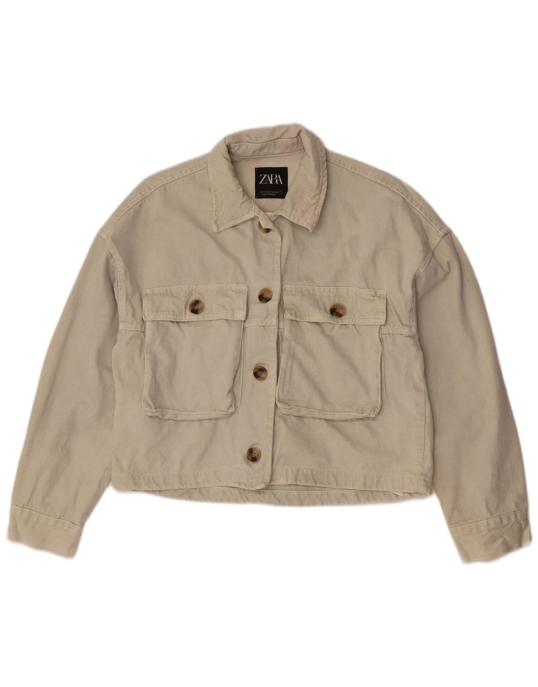 Zara ženska jakna od kratkog trapera UK 10 Small Off White Cotton