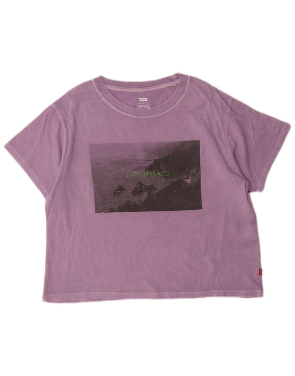 Gornja ženska majica kratkih rukava Levi's s velikim grafičkim motivima UK 10 Small Purple Cotton