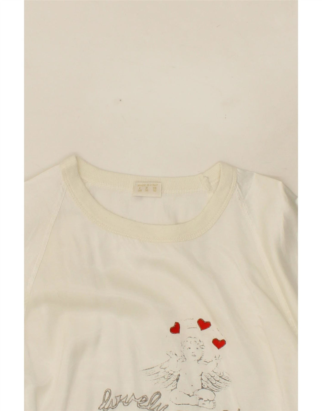 VINTAGE Womens Graphic Sweatshirt Jumper  EU 32 Medium White Viscose Vintage Vintage and Second-Hand Vintage from Messina Hembry 