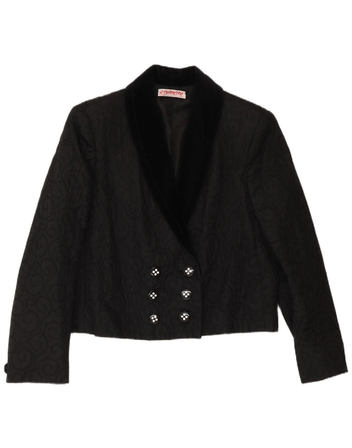 VINTAGE ženski sako s dvostrukim kopčanjem UK 14 Srednje crni paisley