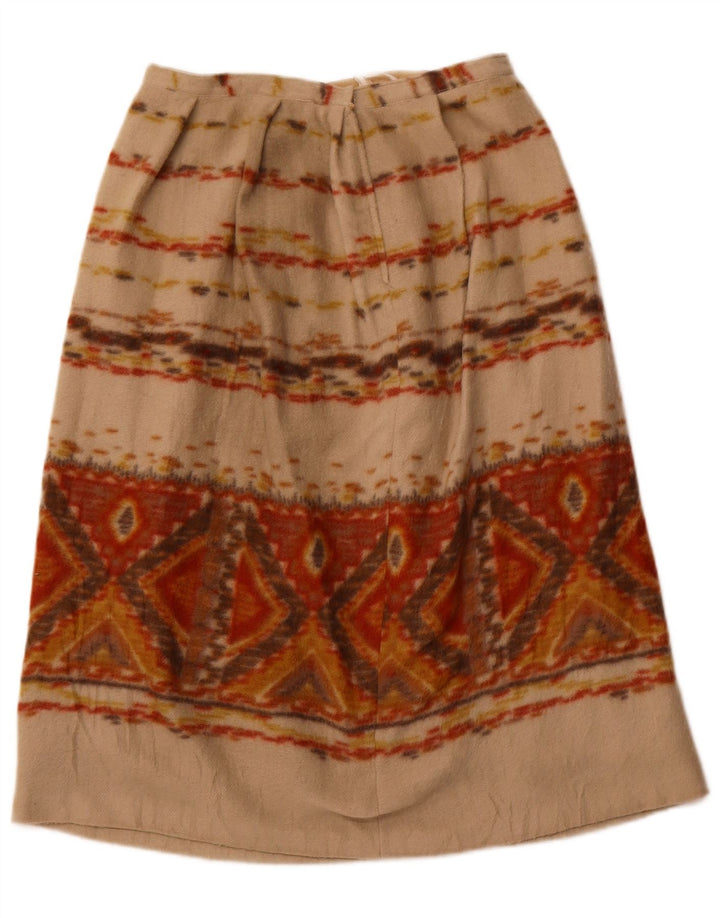 VINTAGE ženska suknja A-kroja W28 srednje bež geometrijske boje
