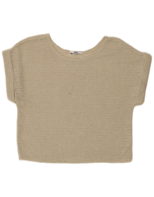 Zara ženski gornji dio kratke pletene bluze UK 16 Large Beige
