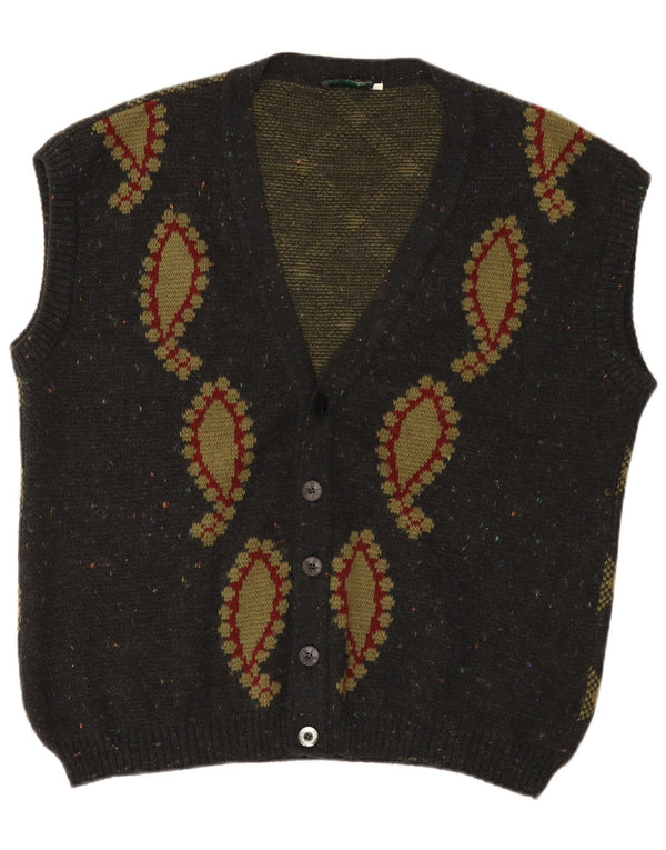 Tris Line Mens Sleeveless Cardigan Sweater XL Green Paisley Acrylic