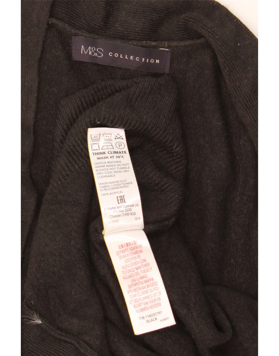 Marks & Spencer ženski otvoreni kardigan pulover UK 14 Srednje crni akril