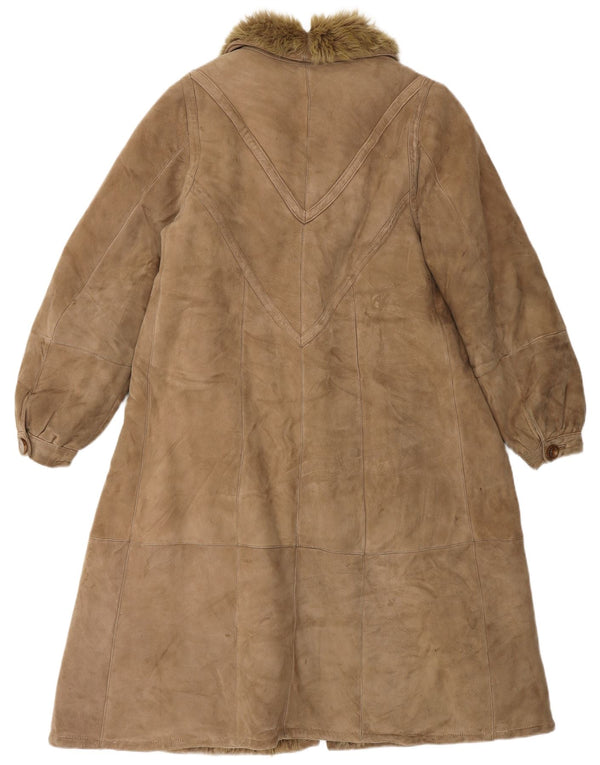 VINTAGE ženski kaput od striženih šiša UK 14 Srednje smeđa