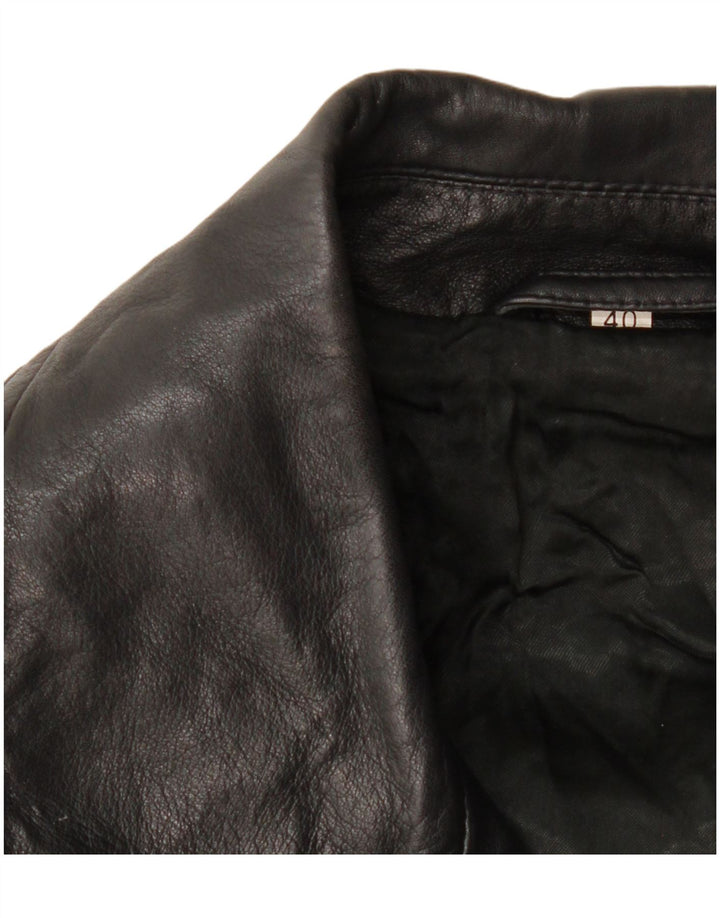 Vintage ženski dvoredni veliki kožni kaput EU 40 srednje crne boje