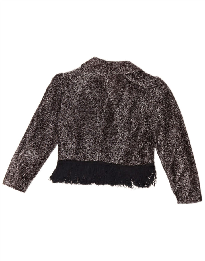 Vintage ženska kratko košulja bluza UK 14 srednje srebrna