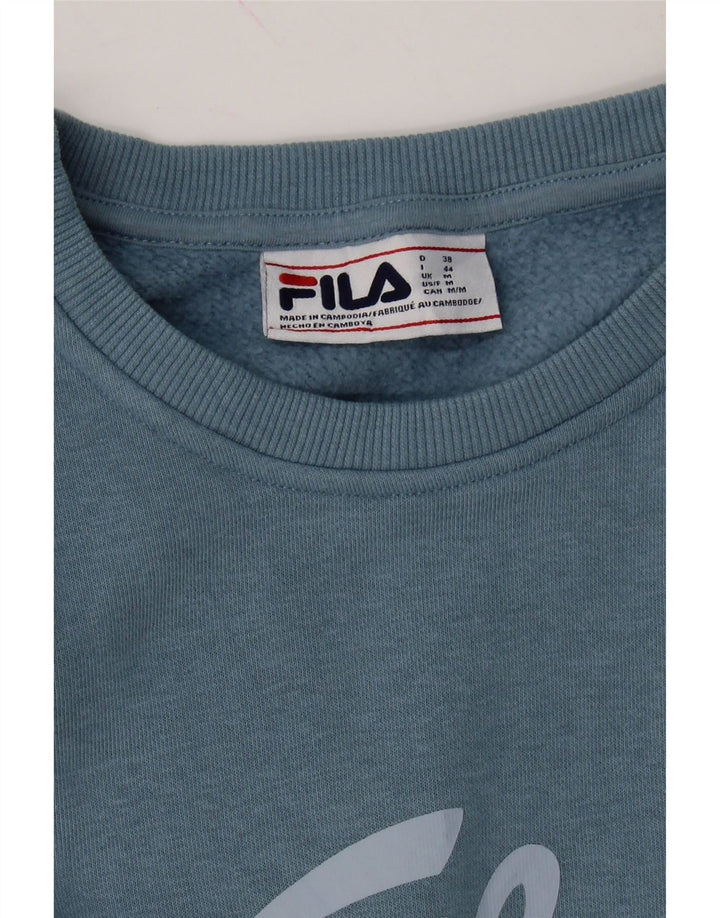 FILA Womens Graphic Sweatshirt Jumper UK 14 Medium Blue Cotton Vintage Fila and Second-Hand Fila from Messina Hembry 
